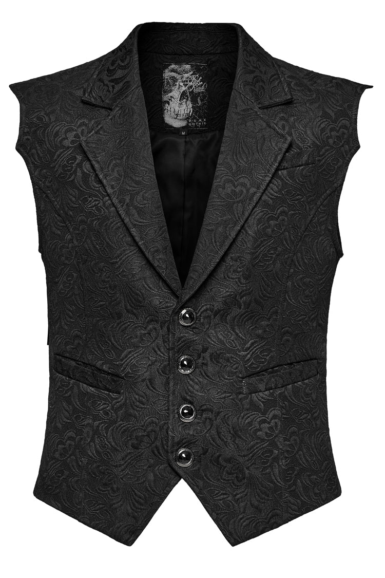 Schwarze Jacquard-Weste mit Reverskragen und schmaler Gothic-Passform für Herren