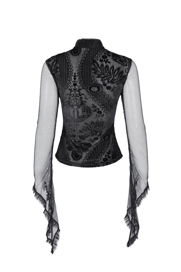 Black Stand Collar Hollow Embroidery Lace Women's Gothic Blouse