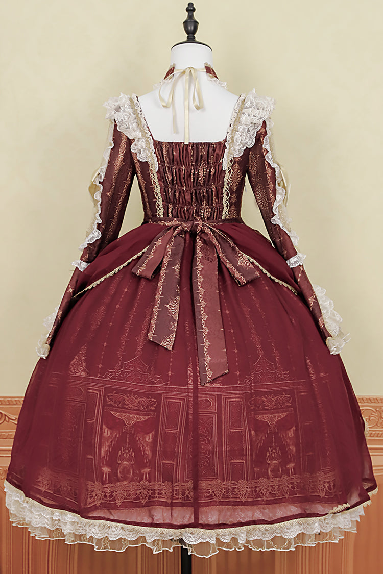 Rotes klassisches Lolita-Prinzessinnenkleid mit Barock-Palast-Print