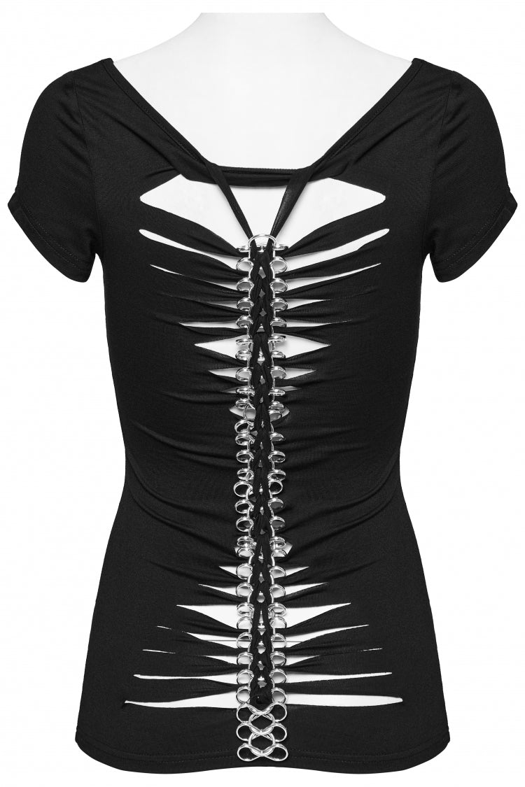 Black Skull Bone Print Hollow Slim Metal Chain Women's Steampunk Vest