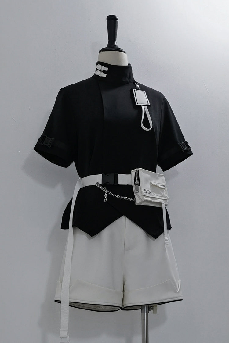 Black Functional Style Stand Collar Short Sleeves Ouji Fashion Prince Handsome Lolita Blouse