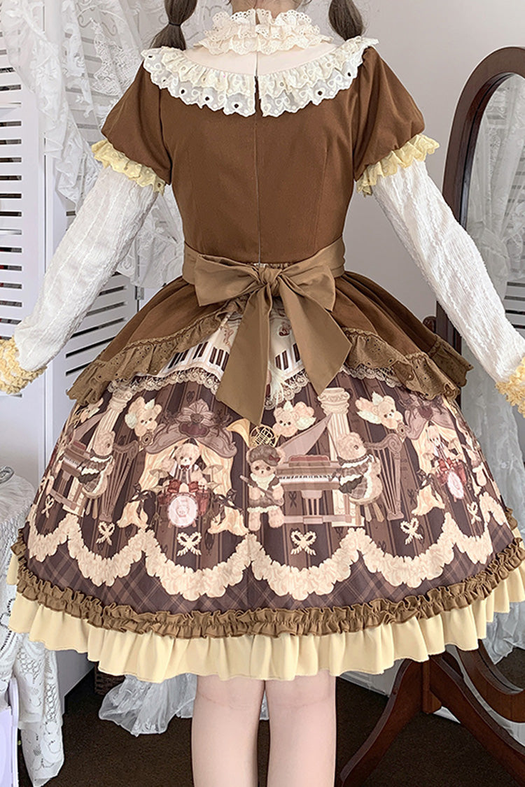 Braunes [Little Bear Concerto] Süßes Lolita-Prinzessinnenkleid mit Rüschen und Schleife