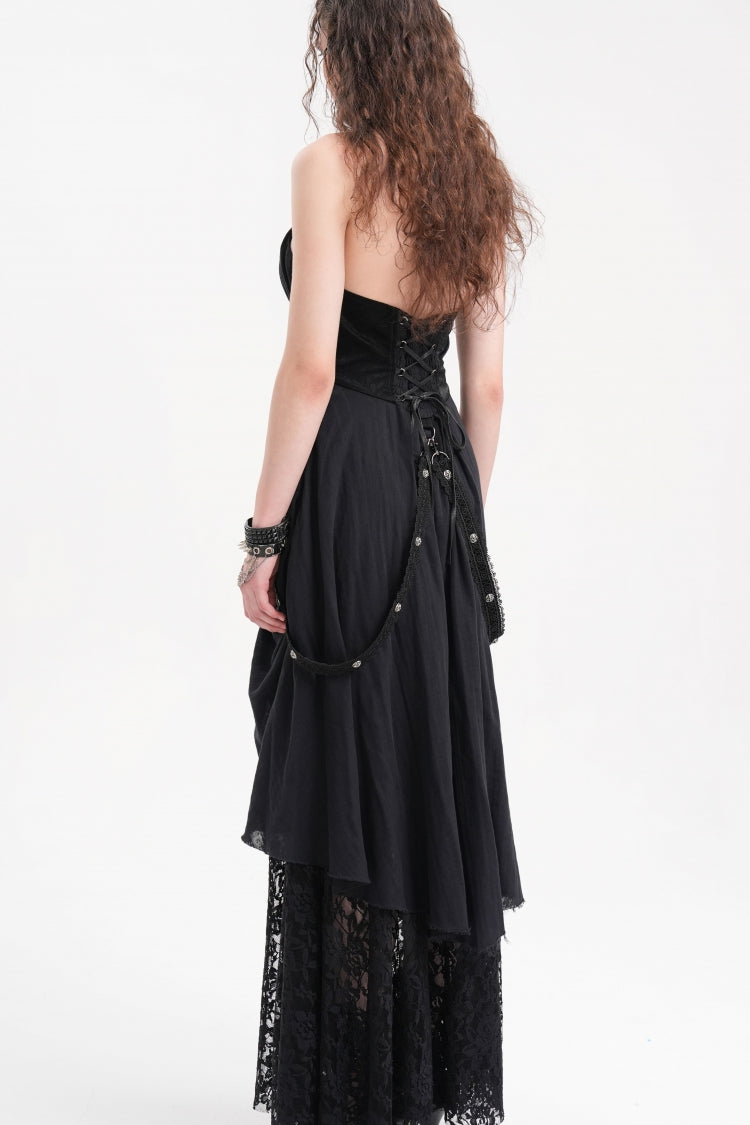 Black Halterneck Hollow Lace Women's Gothic Strap Maxi Dress