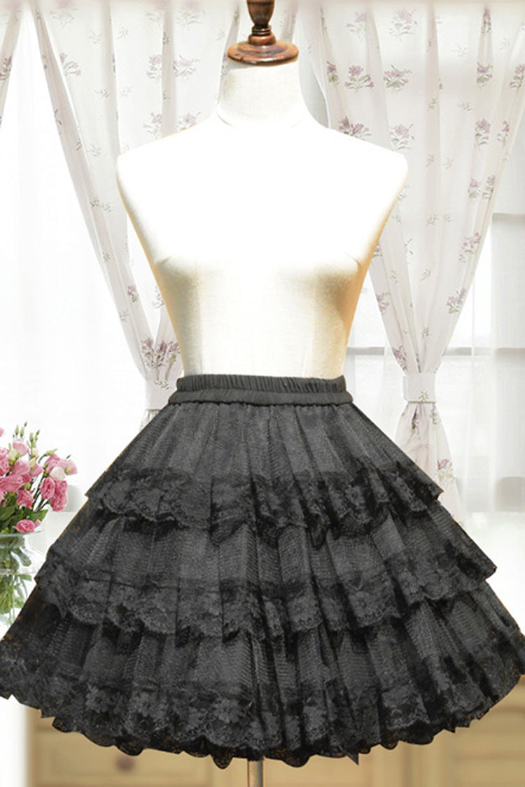 Black Cotton Organza Lining Lace Gothic Lolita Tiered Skirt