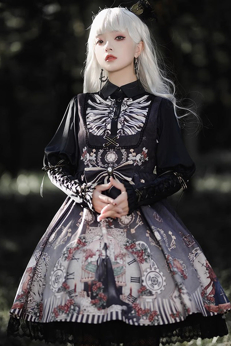 Dark Fairy Tale Print Ruffle Bowknot Gothic Lolita Jsk Dress 2 Colors