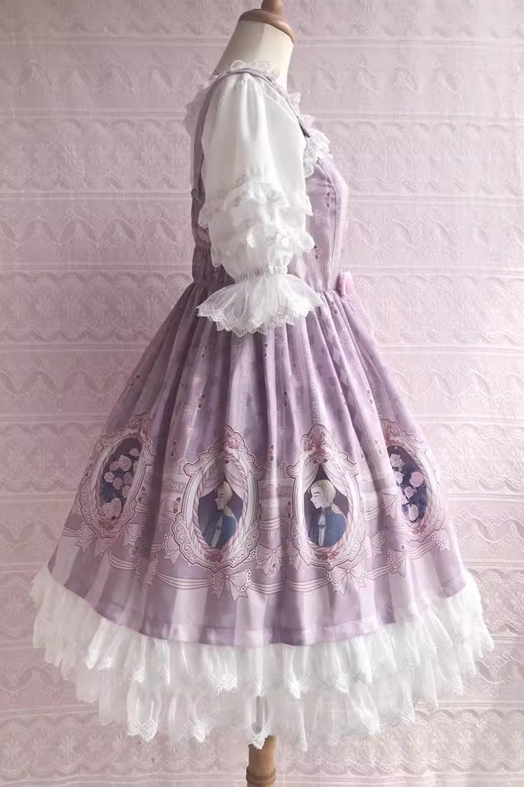 Doppellagiges süßes Lolita-JSK-Kleid mit Rüschen und Schleife im Rose Lover's Dream-Print, 3 Farben