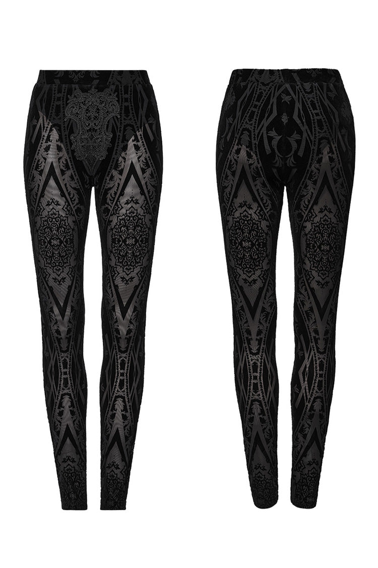 Black Floral Embroidery Mesh Women's Gothic Leggings