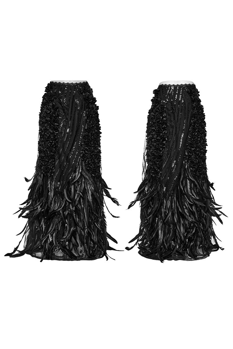 Black Women's Sequin Feather Gothic Skirt