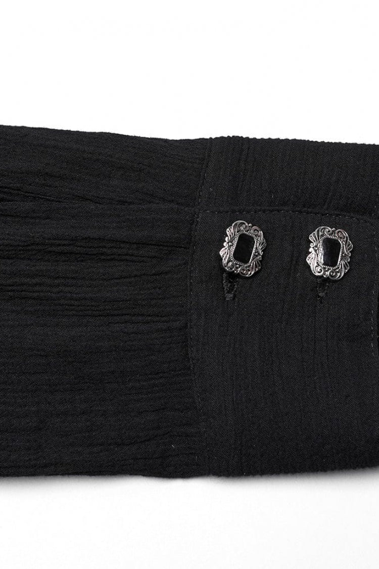 Black Lapel Collar Long Sleeves Metal Buttons Webbing Decoration Mens Gothic Blouse