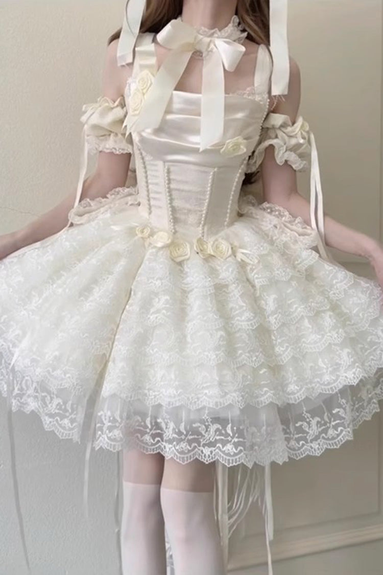 Ivory Angel Lolita-Kleid mit herzförmigem Ausschnitt und mehrlagiger Spitze im Prinzessinnen-Stil