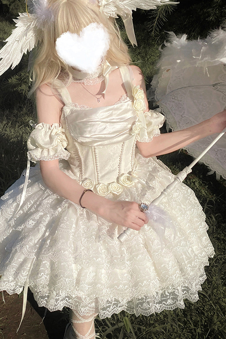 Ivory Angel Lolita-Kleid mit herzförmigem Ausschnitt und mehrlagiger Spitze im Prinzessinnen-Stil