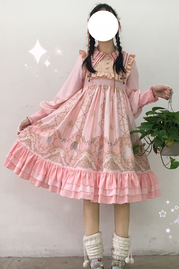 [Angel's Redemption] Long Sleeves Angel Print Ruffle Bowknot Sweet Lolita Dress 3 Colors