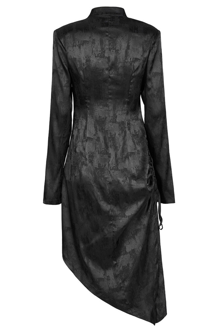 Schwarzer Jacquard-Baumwollstoff, verbessertes Cheongsam, spitzer Saum, Kordelzug-Design, Cheongsam-Kragen, lange Ärmel, langes Punk-Kleid für Damen