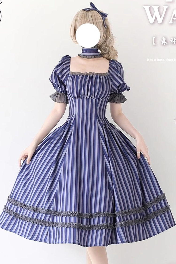 [Waldkorb] Bedrucktes, kurze Ärmel, Rüschenspitze, süßes, elegantes Lolita-Kleid in 6 Farben