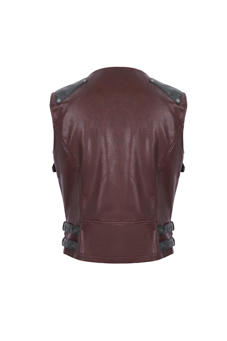 Red Studded Faux Leather Men's Punk Vest