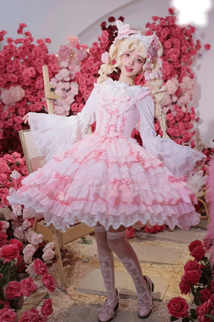 Sweet Multi-Layered Ruffle Bowknot Lace Princess Ballet Lolita Jsk Dress 4 Colors