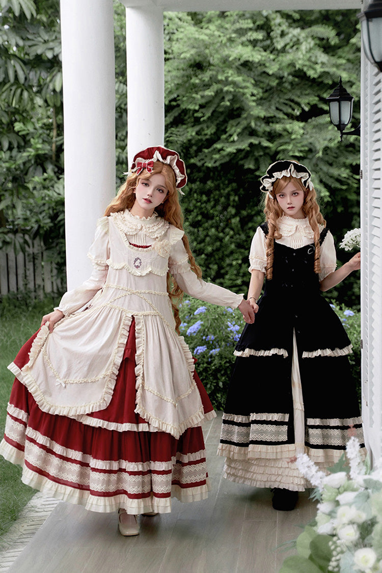 Schwarzes [Lily] Mehrlagiges Rüschenspitzen-Klassisches Elegantes Lolita-Jsk-Kleid