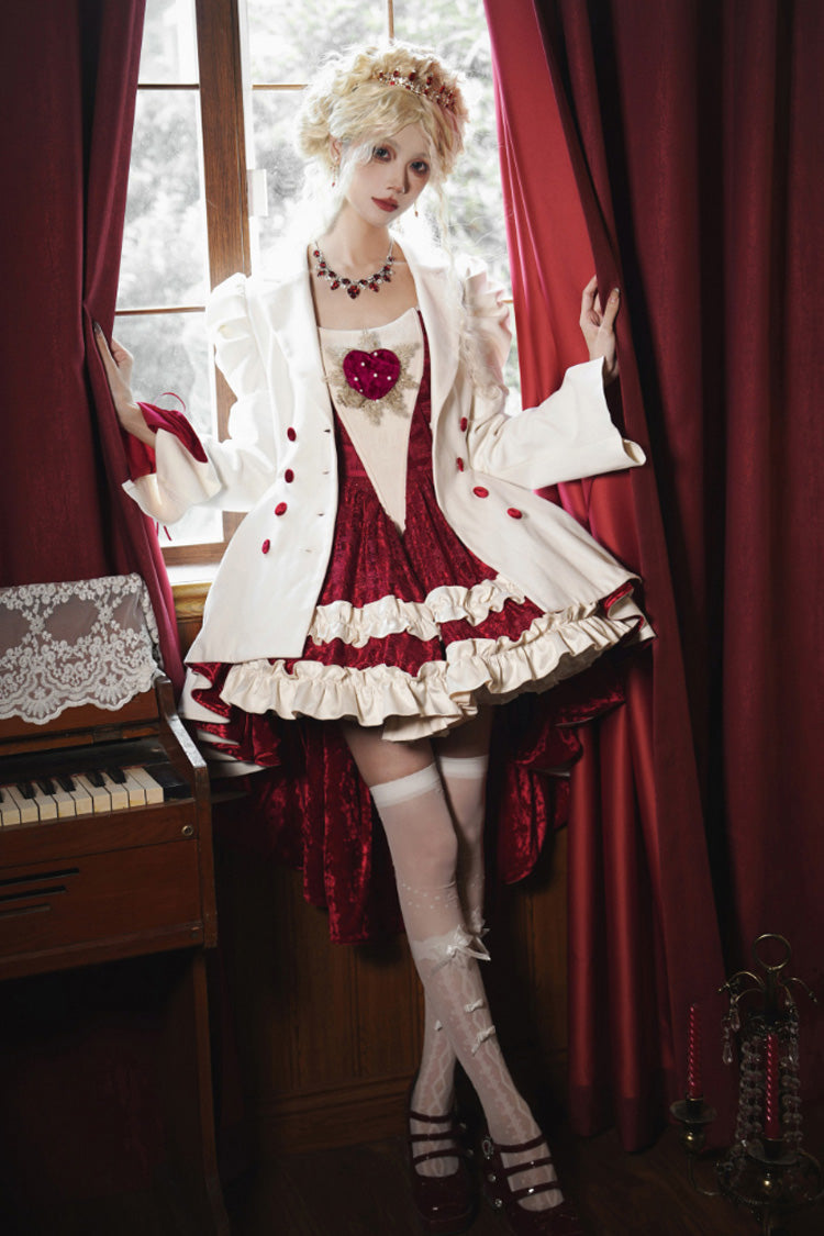 White Double-breasted Short Front and Long Back Irregular Gothic Lolita Coat