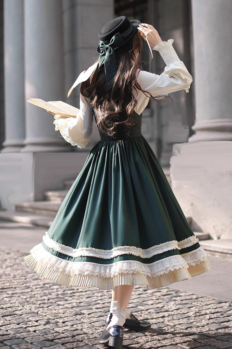 Grün [Artemis SP] Elegantes Lolita-Pulloverkleid im College-Stil mit Rüschen und Schleife