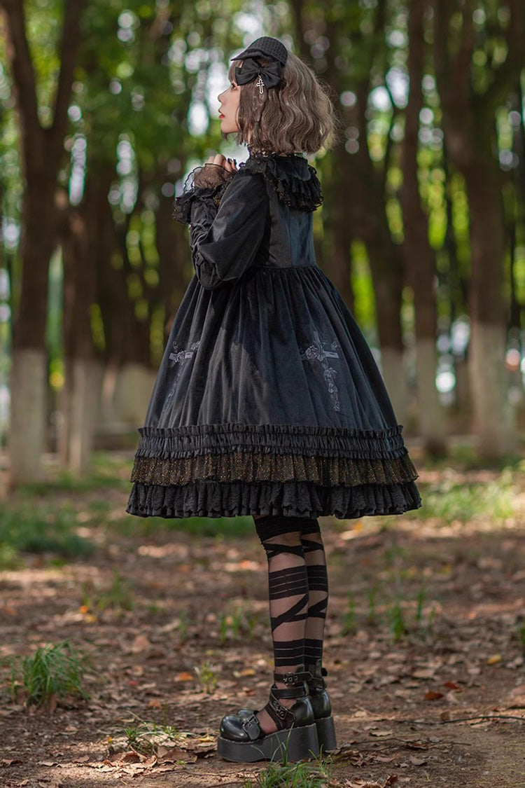 Holy Fruit Manor Gothic Lolita Kleid mit Stickerei und langen Puffärmeln und Rüschen, 2 Farben