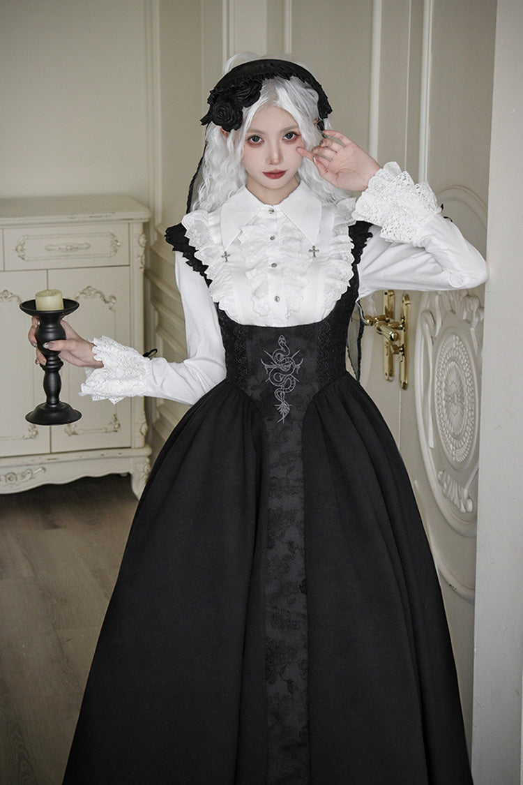 Black Cross Snake Pattern Print Embroidery Gothic Lolita Strap Dress