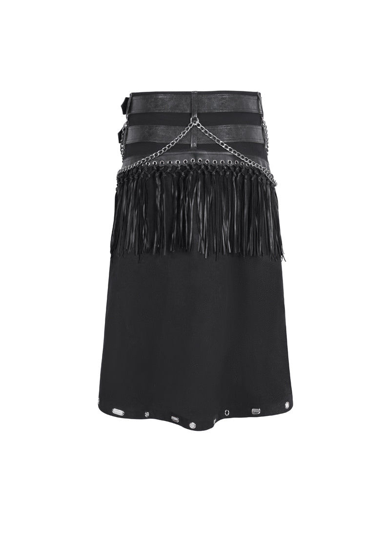 Black Irregular Double Belt Tassels Men's Gothic Skirt