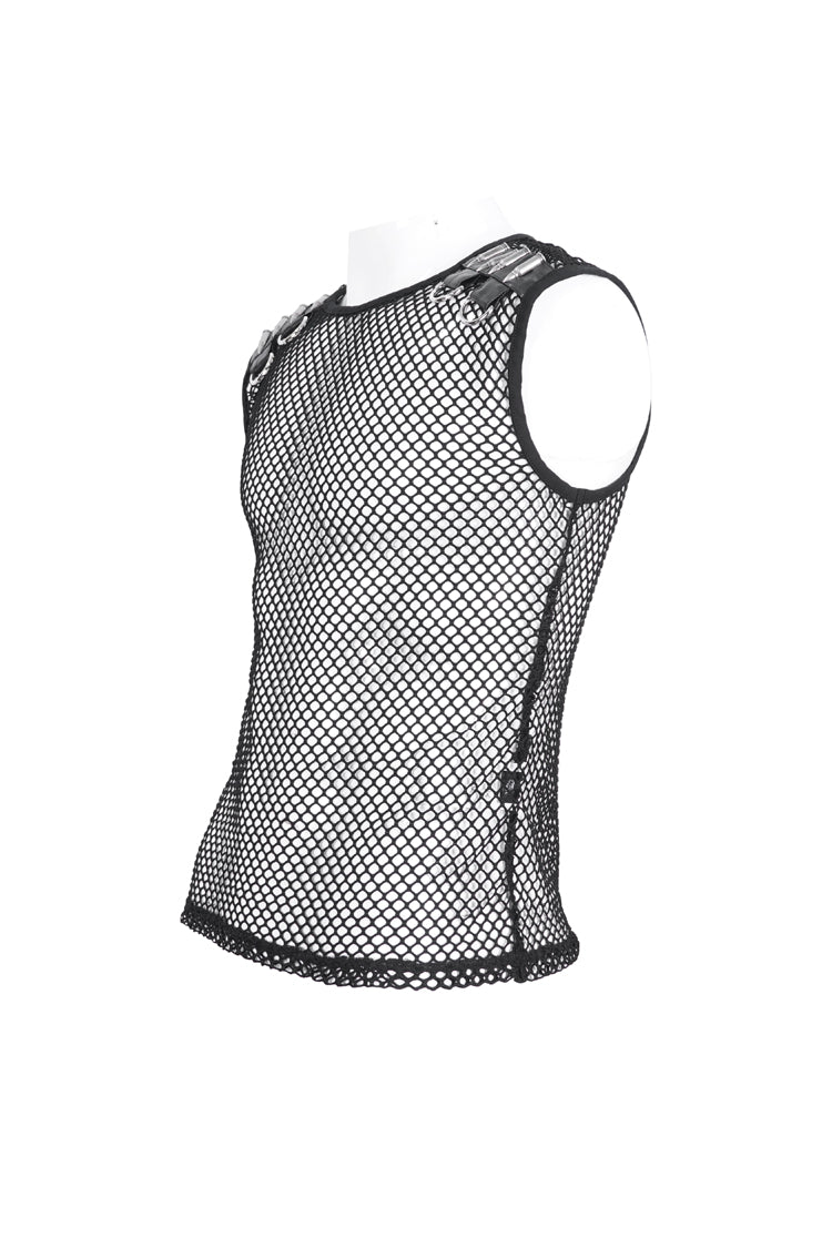 Black Round Collar Mesh Men's Gothic Vest