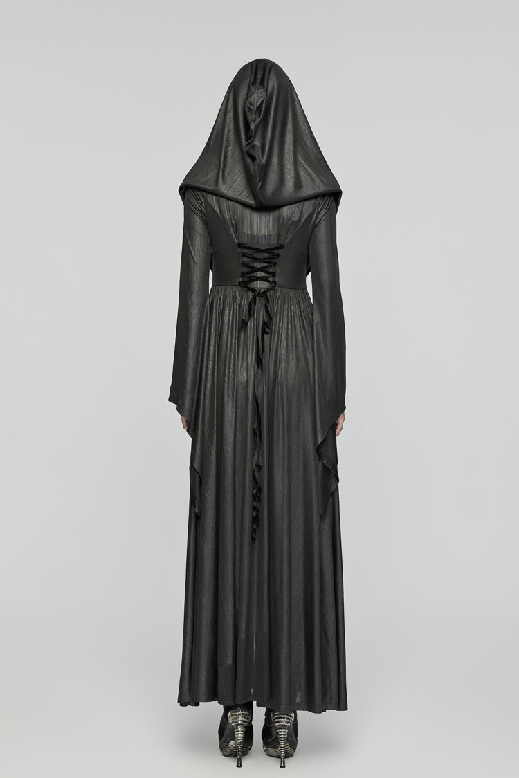 Black Long Trumpet Sleeves Hooded Women's Gothic Dress