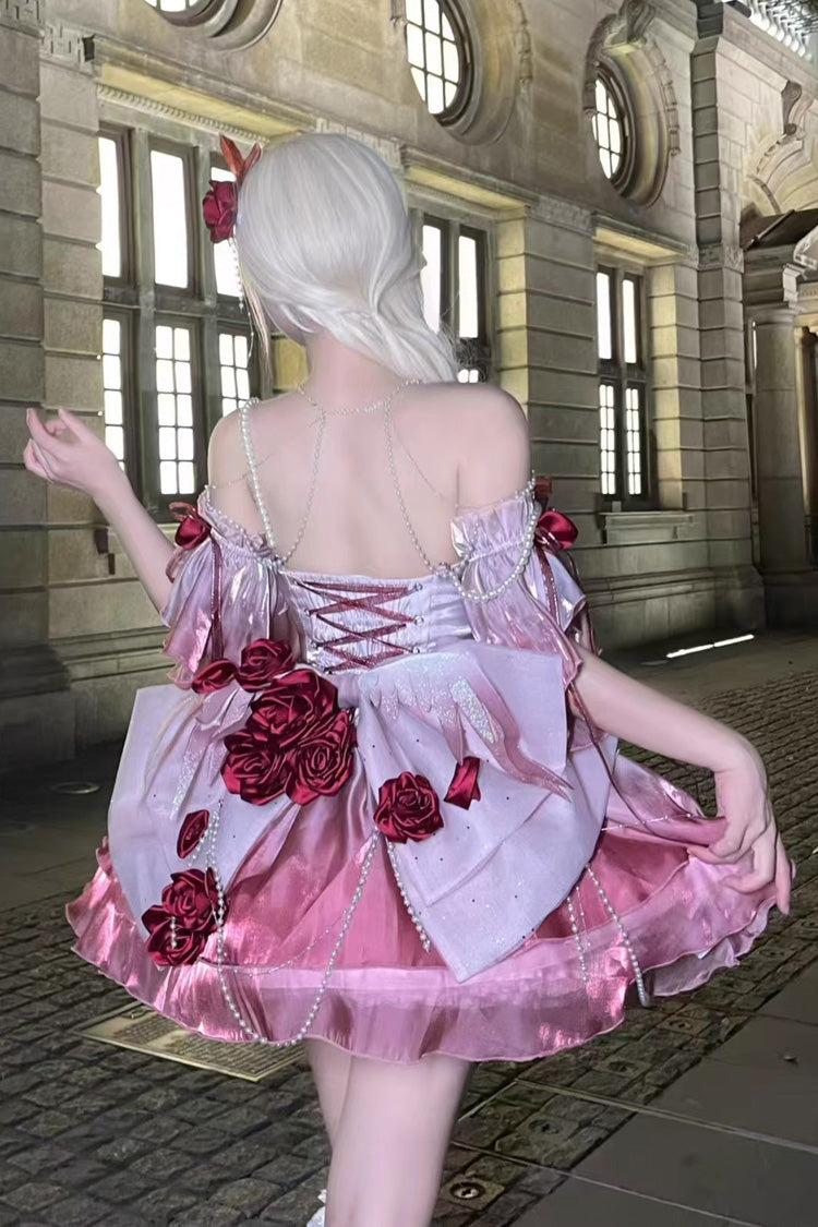 Pflaumenrot [Swan Wonderland] Stickerei Bowknot Schnürung Süßes Ballett Lolita Jsk Kleid Kurze Version