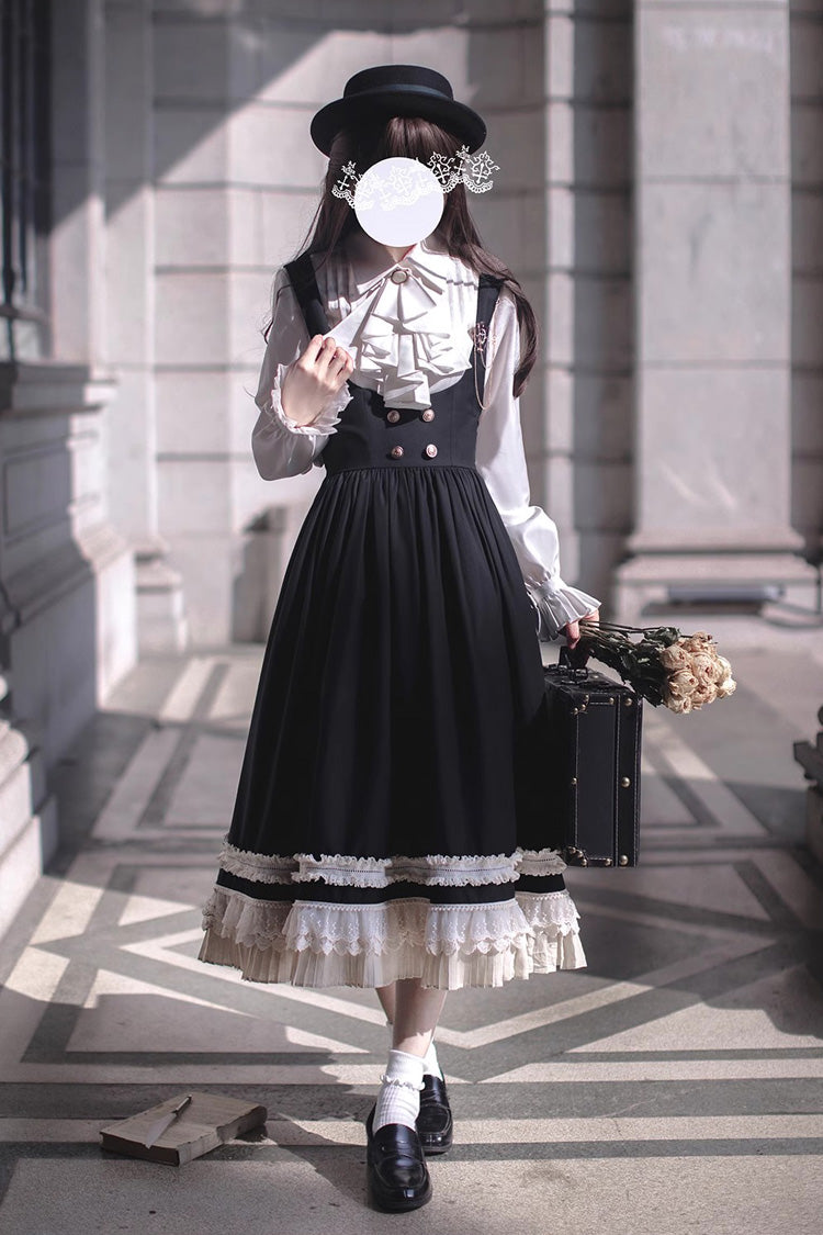 Schwarzes [Hathaway] Elegantes Lolita-Pulloverkleid mit Rüschen und Schleife