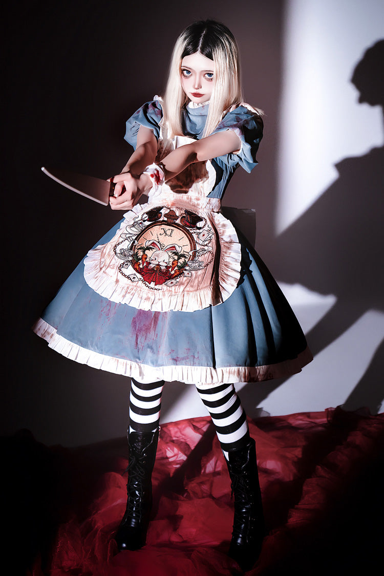 Blue [Dark Fairy Tale Alice] Long Sleeves Ruffle Gothic Lolita Dress