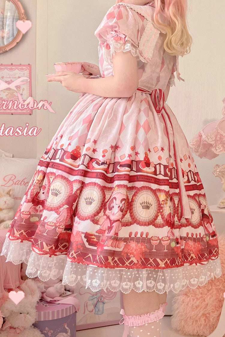 White [Afternoon Fantasia] Print Ruffle Bowknot Sweet Lolita Jsk Dress