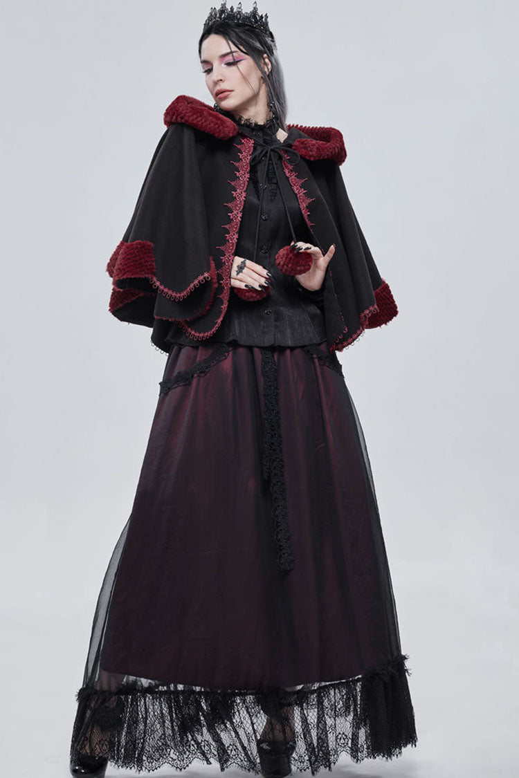 Black Gothic Petal-Shaped Double-Faced Contrast Women's Wool Hooded Shawl