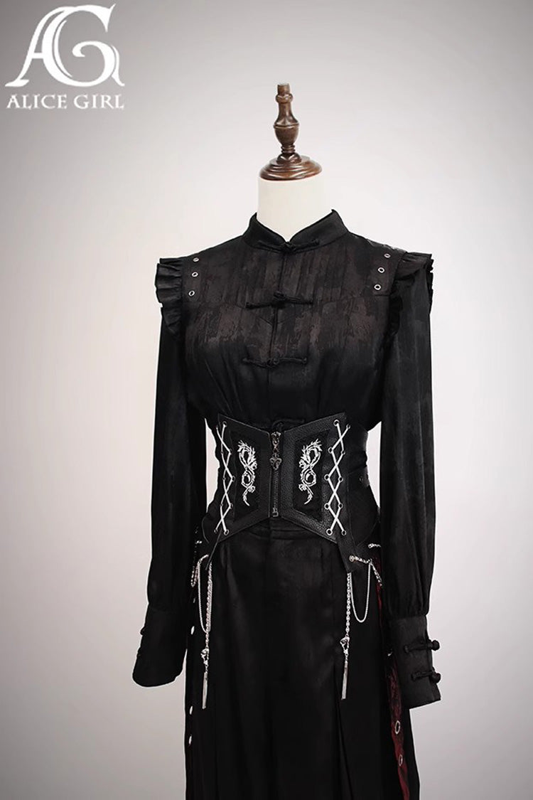 Black [Bone Dragon] Print Zipper Lace-Up Ouji Fashion Classic Lolita Waistband