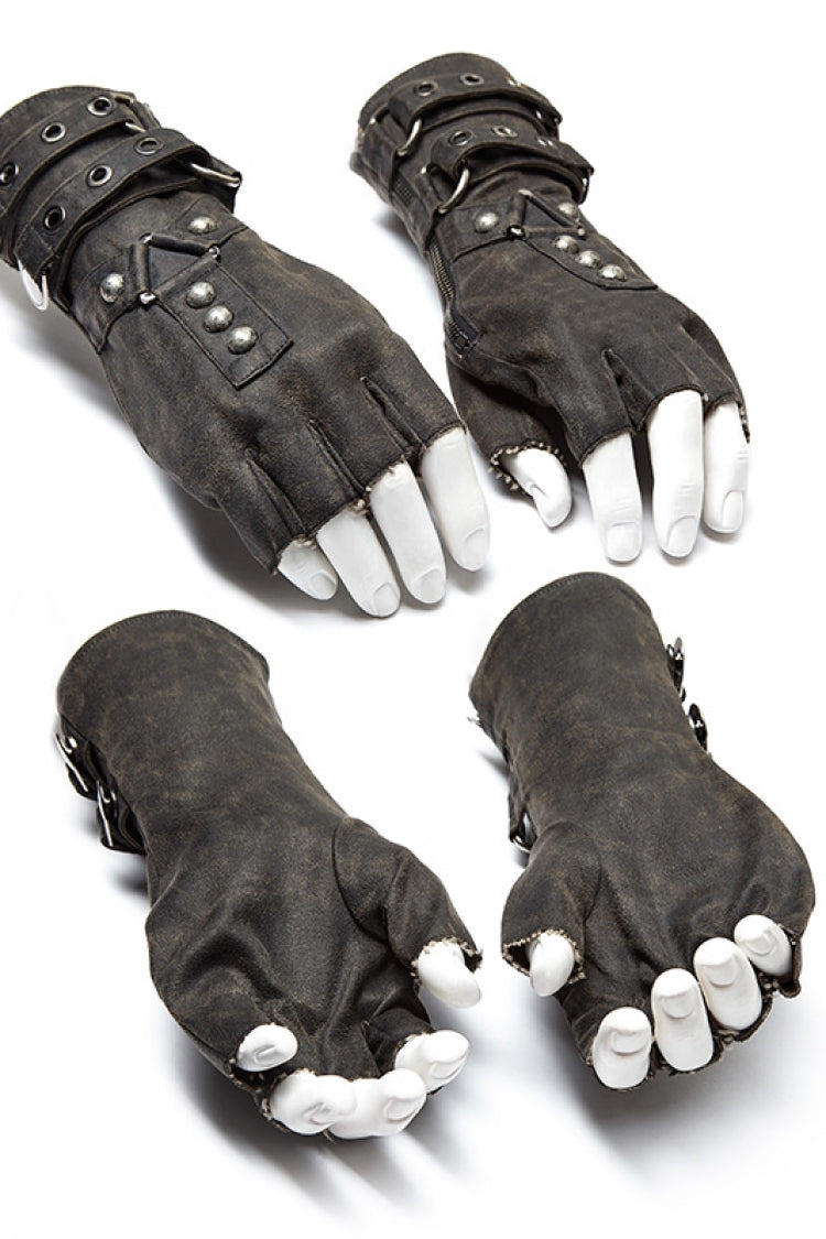 Steampunk-Handschuhe aus PU-Leder für Herren mit Metallschnalle, 2 Farben