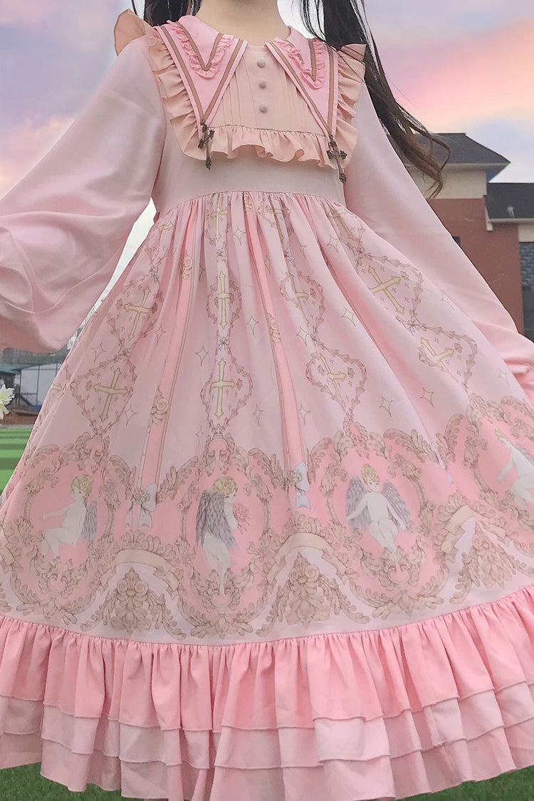 [Angel's Redemption] Long Sleeves Angel Print Ruffle Bowknot Sweet Lolita Dress 3 Colors