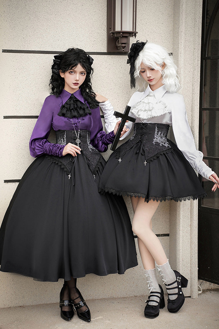 Black [Night of Thorns] Sleeveless Embroidery Lace-Up Gothic Lolita Strap Breast Support Dress 2 Versions