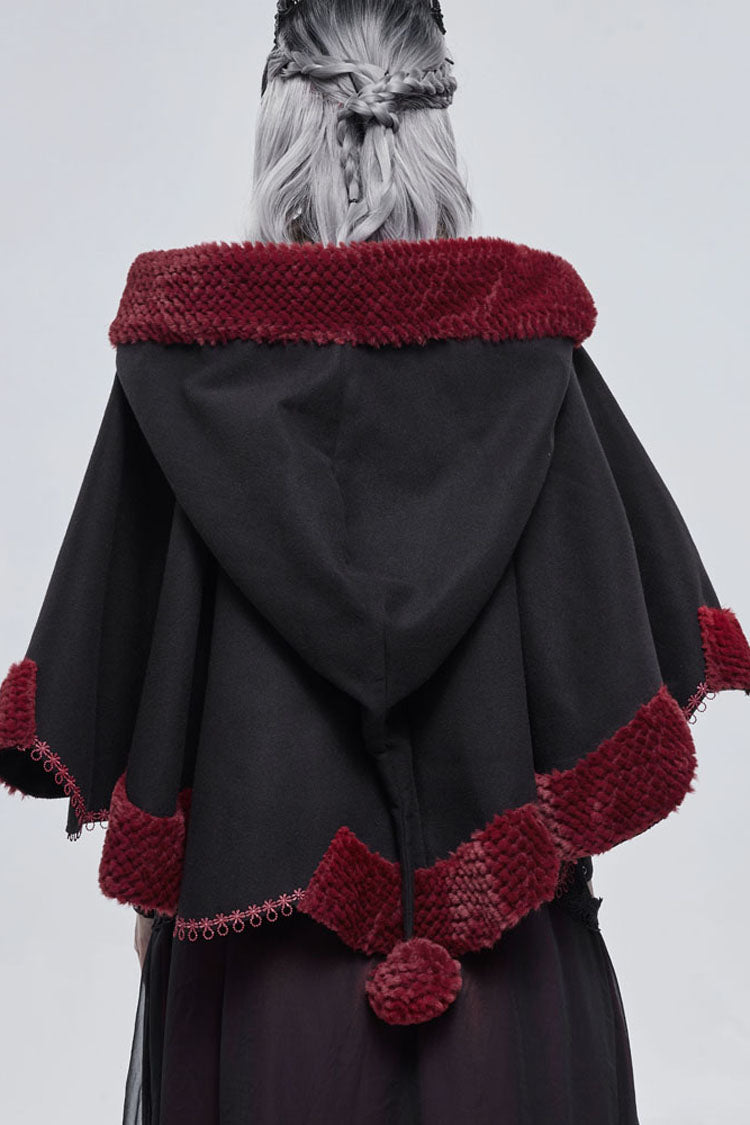 Black Gothic Petal-Shaped Double-Faced Contrast Women's Wool Hooded Shawl