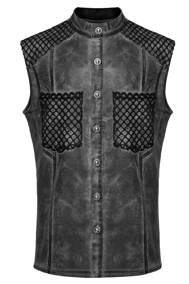 Grey Stand Collar Stitching Men's Punk Vest