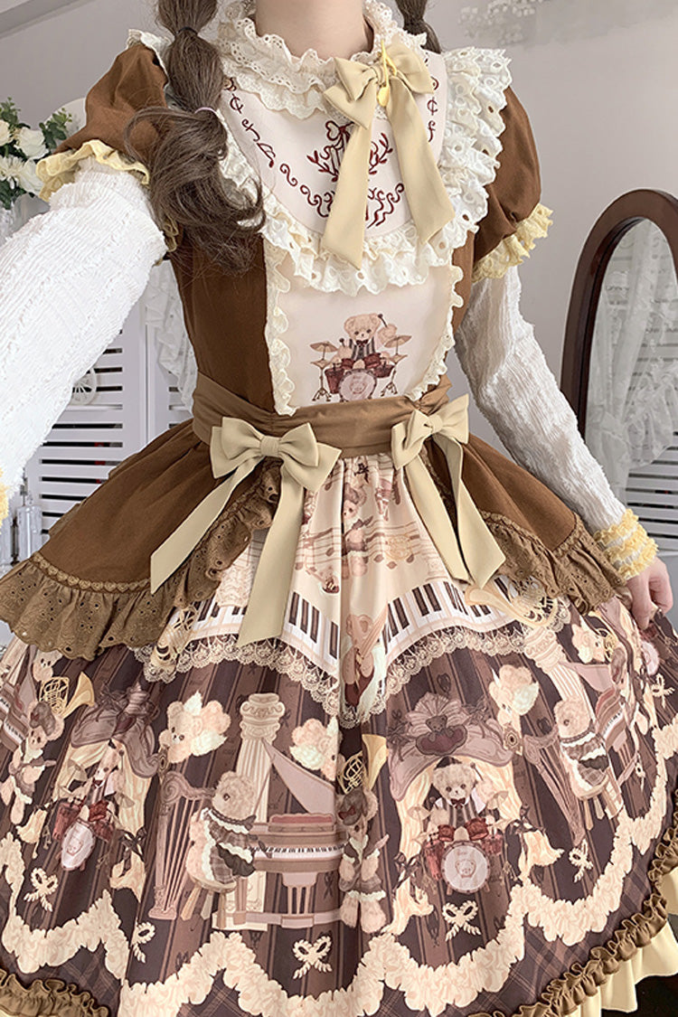 Braunes [Little Bear Concerto] Süßes Lolita-Prinzessinnenkleid mit Rüschen und Schleife