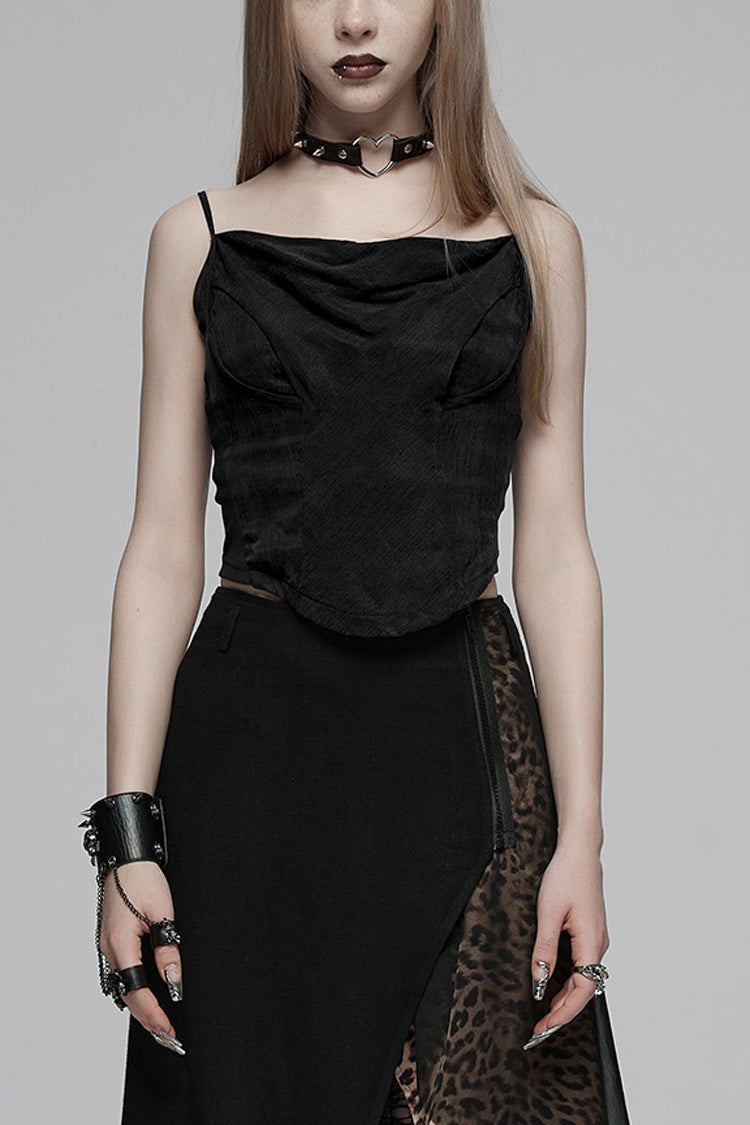 Black Texture Pleated Hollow Women's Gothic Vest