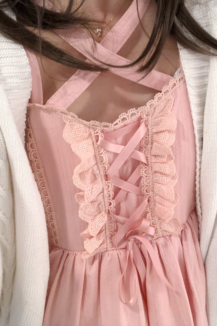 Pink First Love Triple-Layered Ruffle Bowknot Lace Sweet Lolita Jsk Dress