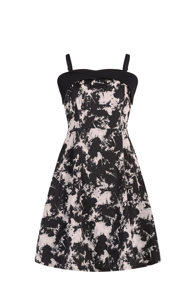 Black Folding Collar A-Shape Print Women's Punk Slip Dress