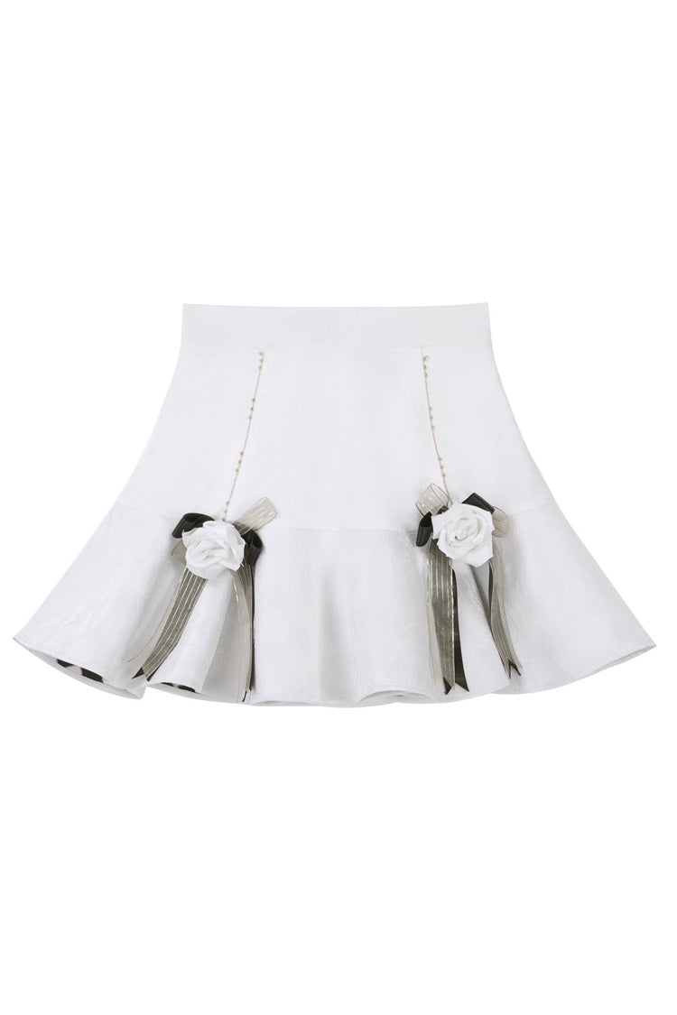 White [Star Gate] Palace Style Ruffle Bowknot Gothic Lolita Fishtail Skirt 2 Versions