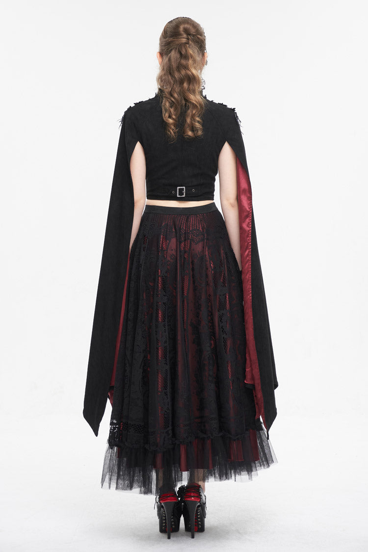 Black Stand Collar Floral Embroidered Women's Gothic Shirt Cloak