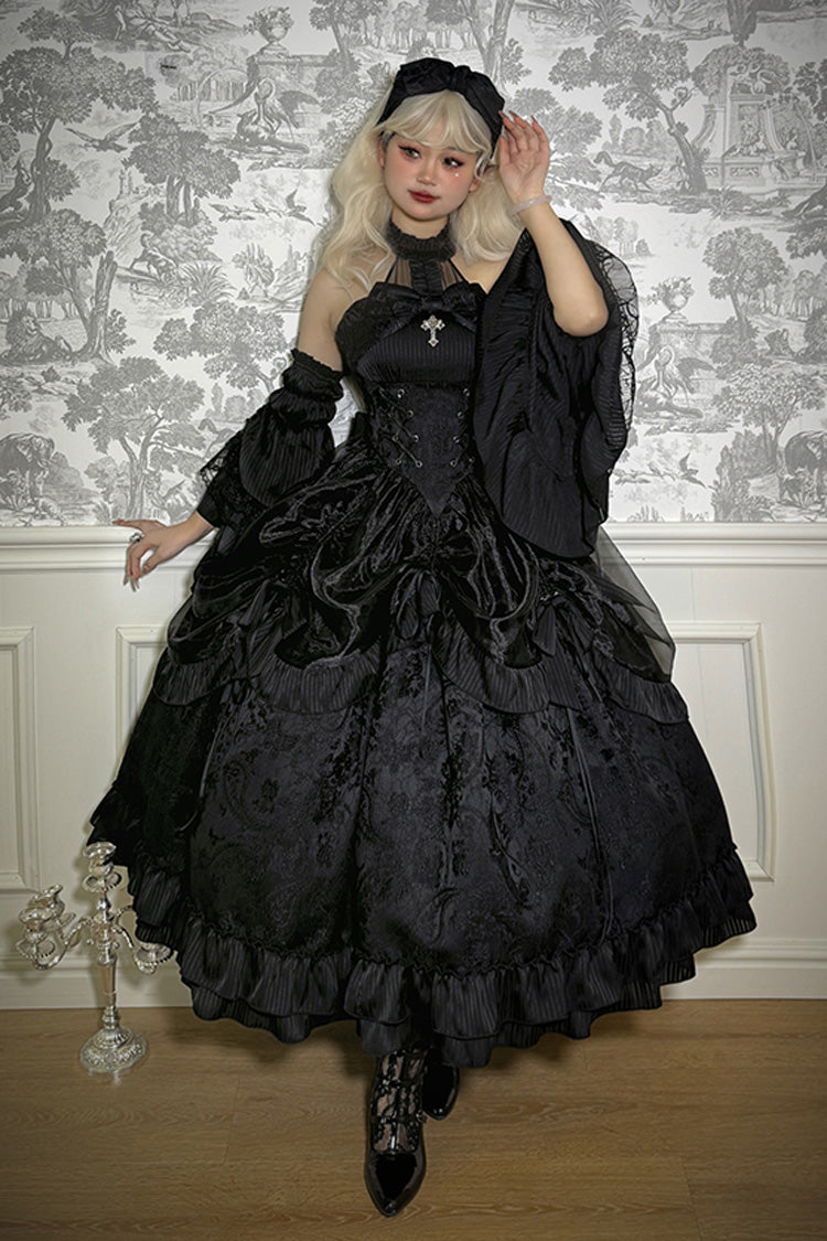 Solid Color [The Mystery of The Doll] Halterneck Ruffle Bowknot Drawstring Gothic Lolita Dress 4 Colors