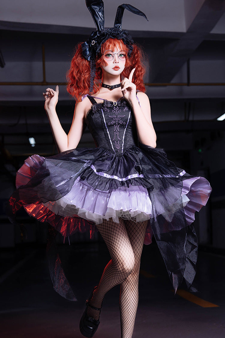 Black/Purple [Devil Girl] Print Ruffle Embroidery Gothic Lolita Jsk Dress