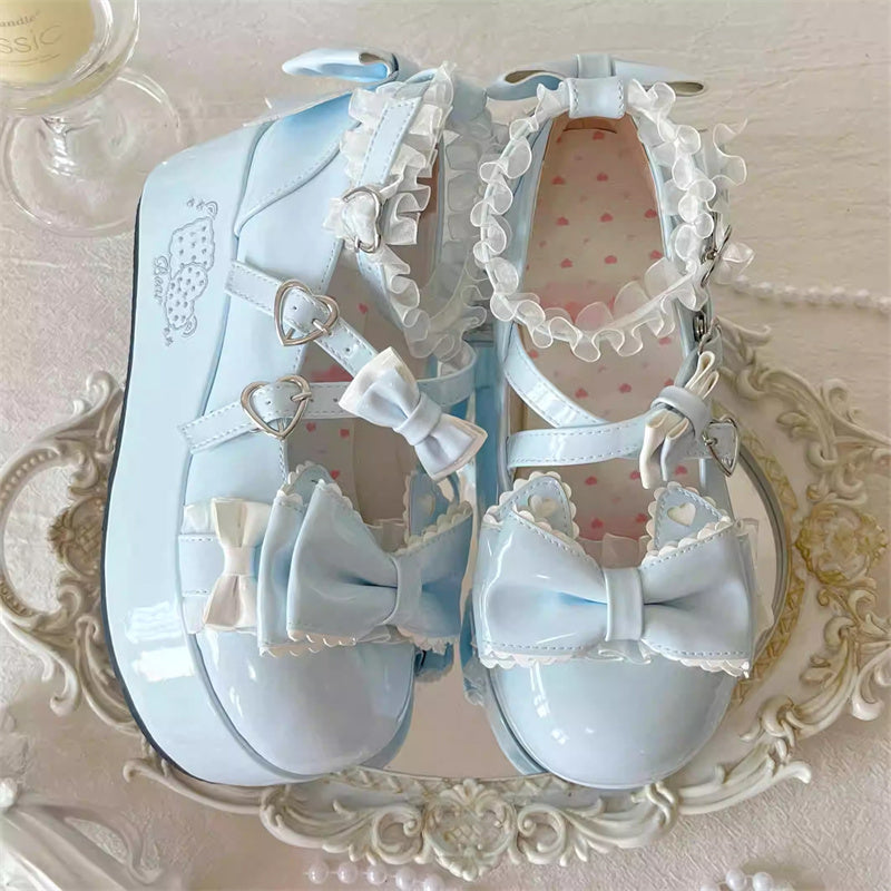 Confession Willingness Height Increasing Print Bowknot Lace Sweet Lolita Shoes 4 Colors