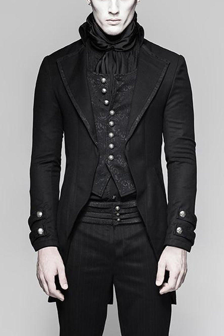 Black Retro Front Chest Splice Jacquard Metal Button Men's Punk Fake Two Piece Coat