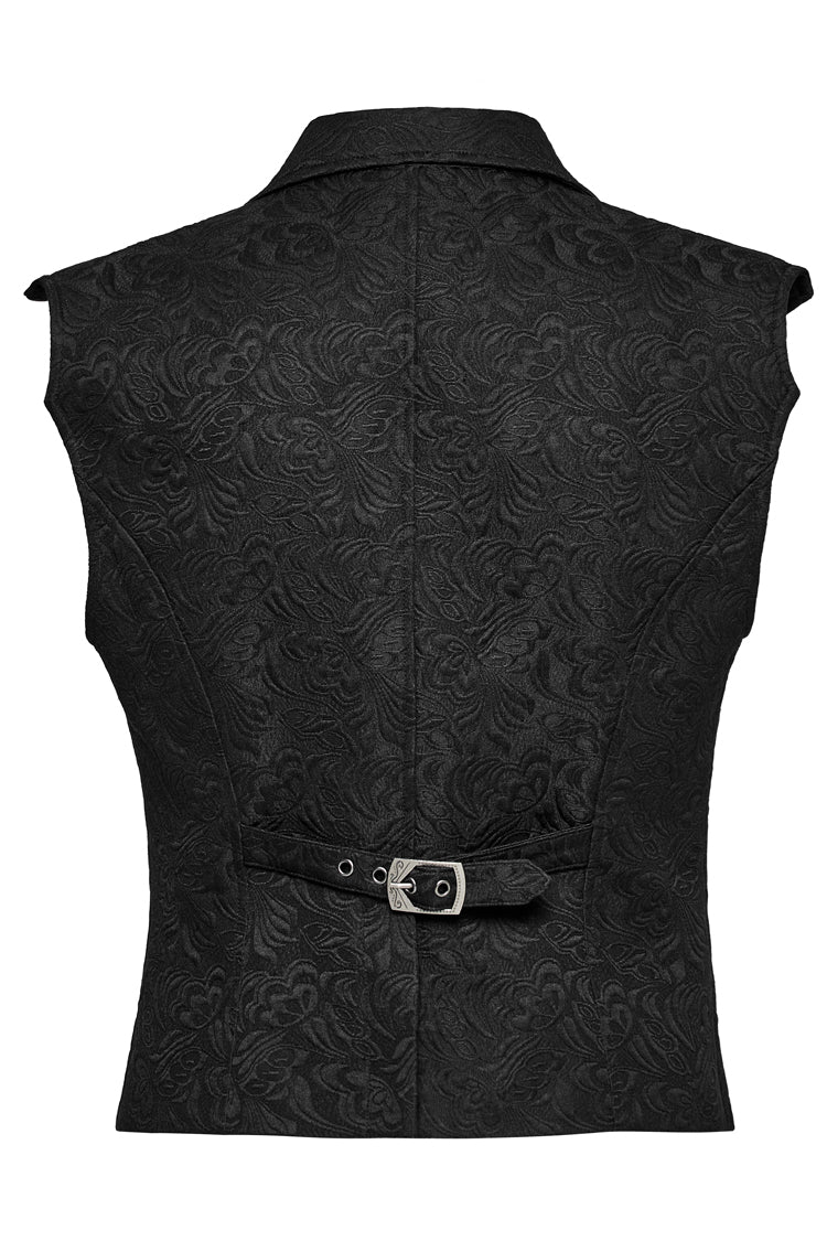 Schwarze Jacquard-Weste mit Reverskragen und schmaler Gothic-Passform für Herren